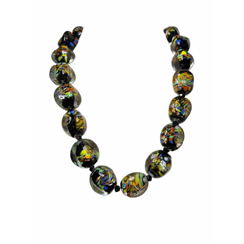 Murano Style Vtg Italian Chunky Candy Wrapper Style Glass Bead Necklace